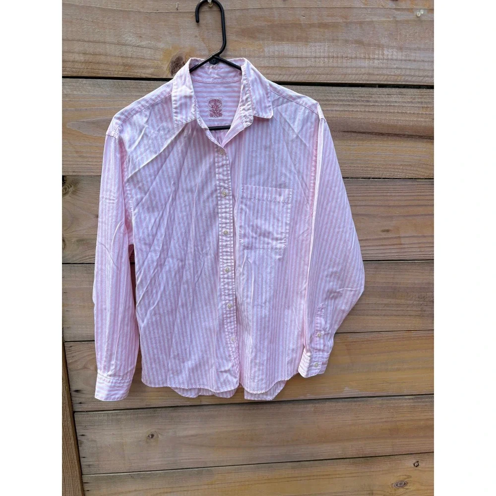 Brooks Brothers Pink White Striped Cotton Button Down Shirt Womens 10 LS